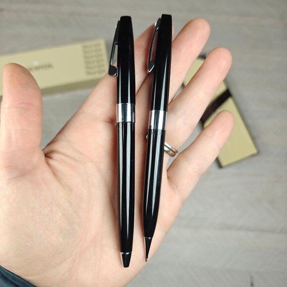 Vintage Sheaffer Triumph 330 Black Ballpoint Pen & Pencil Set With Box White Dot - Picture 5 of 5